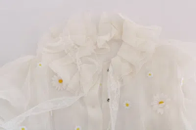 Dolce & Gabbana White Daisy Applique Silk Shirt In White