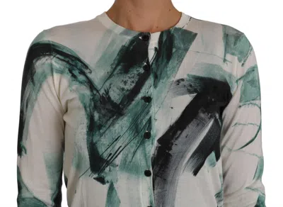 Dolce & Gabbana White Silk Cardigan Lightweight Paint Stroke Sweater In White
