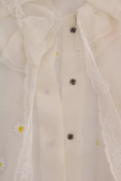 Dolce & Gabbana White Daisy Applique Silk Shirt In White