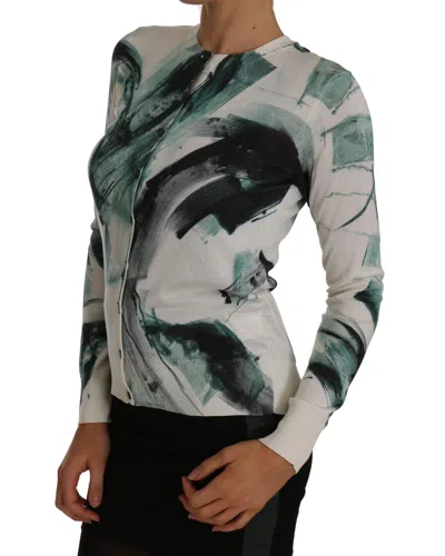 Dolce & Gabbana White Silk Cardigan Lightweight Paint Stroke Sweater In White