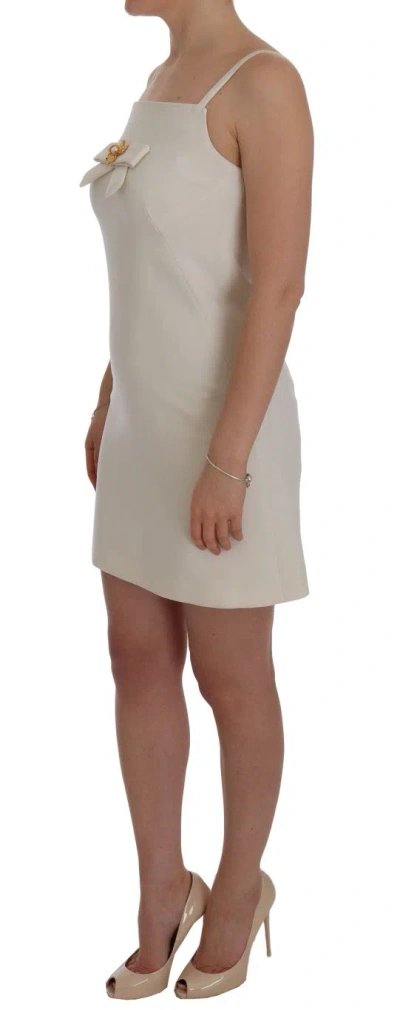 Dolce & Gabbana White Wool Stretch Brooch Shift Dress In White