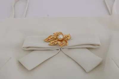 Dolce & Gabbana White Wool Stretch Brooch Shift Dress In White