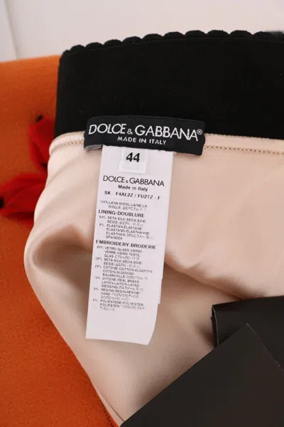 Dolce & Gabbana Orange Wool Crystal Sequin Appliques Skirt In Orange