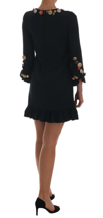 Dolce & Gabbana Crystal Green Stretch A-line Short Dress In Green
