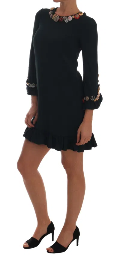 Dolce & Gabbana Crystal Green Stretch A-line Short Dress In Green