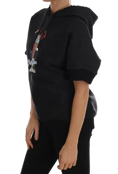 Dolce & Gabbana Black Fairy Tale Crystal Hooded Sweater In Black