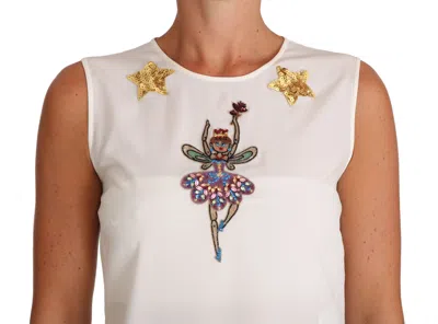 Dolce & Gabbana White Silk Embellished Crystal Sequin Fairy Top In White