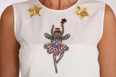Dolce & Gabbana White Silk Embellished Crystal Sequin Fairy Top In White