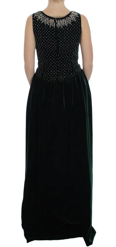 Dolce & Gabbana Green Velvet Crystal Long Maxi Dress In Blue