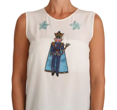 Dolce & Gabbana White Silk Crystal Sequined Fairy T-shirt In White