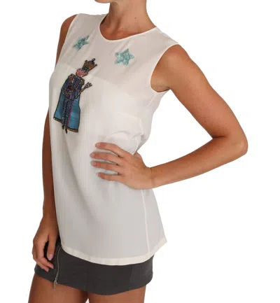 Dolce & Gabbana White Silk Crystal Sequined Fairy T-shirt In White