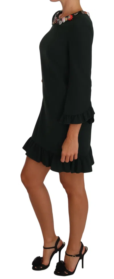 Dolce & Gabbana Crystal Green Stretch A-line Short Dress In Green