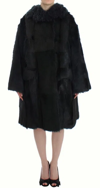 Dolce & Gabbana Black Goat Fur Shearling Long Jacket Coat In Black