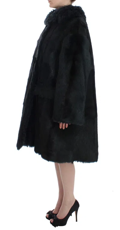 Dolce & Gabbana Black Goat Fur Shearling Long Jacket Coat In Black