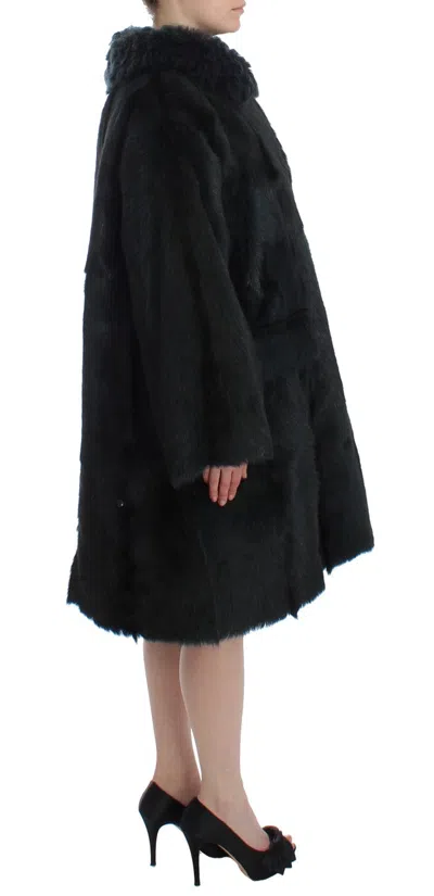 Dolce & Gabbana Black Goat Fur Shearling Long Jacket Coat In Black
