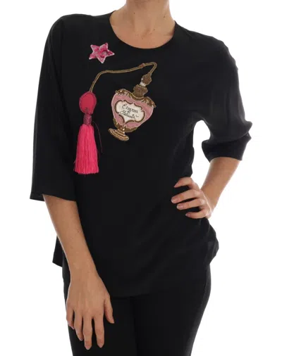 Dolce & Gabbana Black Silk Fairy Tale Top Crystal Blouse In Black