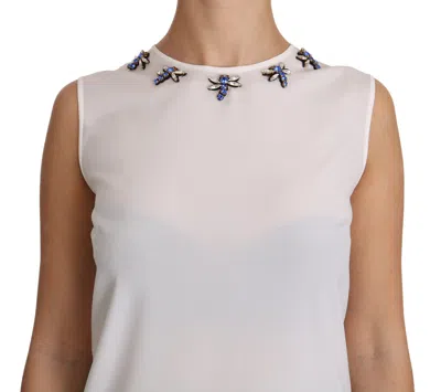 Dolce & Gabbana White Silk Crystal Embellished Fly T-shirt In White