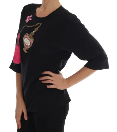 Dolce & Gabbana Black Silk Fairy Tale Top Crystal Blouse In Black