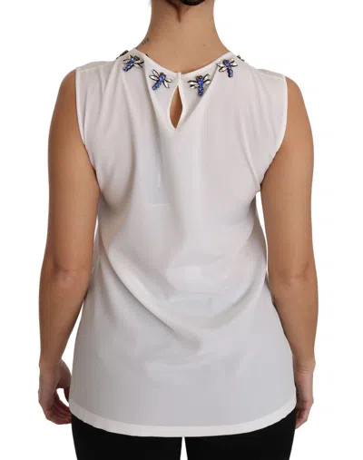 Dolce & Gabbana White Silk Crystal Embellished Fly T-shirt In White