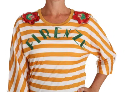 Dolce & Gabbana Firenze Sequined Blouse In Orange And White In Orange