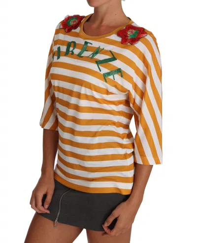 Dolce & Gabbana Firenze Sequined Blouse In Orange And White In Orange