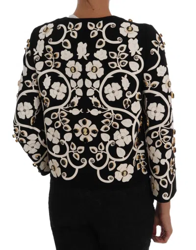 Dolce & Gabbana Black Baroque Floral Crystal Jacket In Black/white