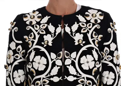 Dolce & Gabbana Black Baroque Floral Crystal Jacket In Black/white