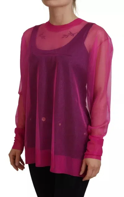 Pre-owned Dolce & Gabbana Fuchsia Polyester Crewneck Pullover Women's Sweater () In Pink