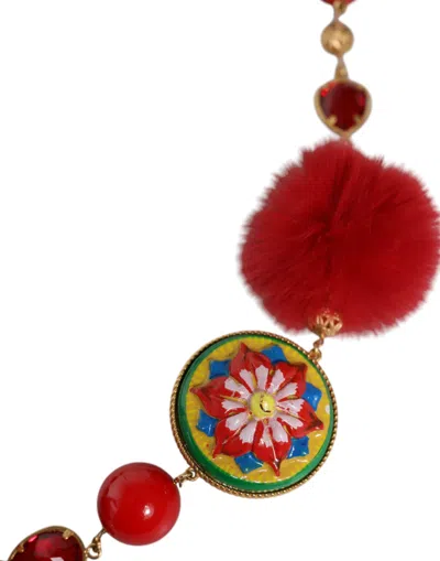 Dolce & Gabbana Gold Brass Red Fur Crystal Waist Torero Belt In Multicolor