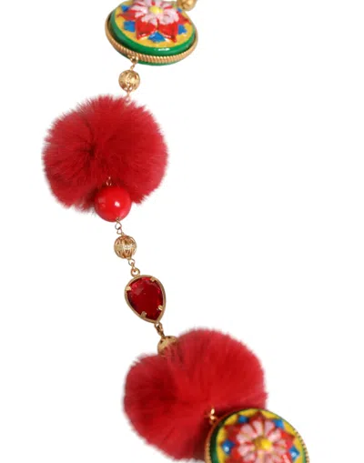 Dolce & Gabbana Gold Brass Red Fur Crystal Waist Torero Belt In Multicolor
