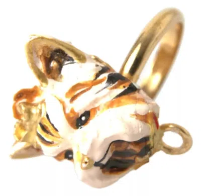 Pre-owned Dolce & Gabbana Gold Brass Resin Beige Dog Pet Accessory Women's Ring ()