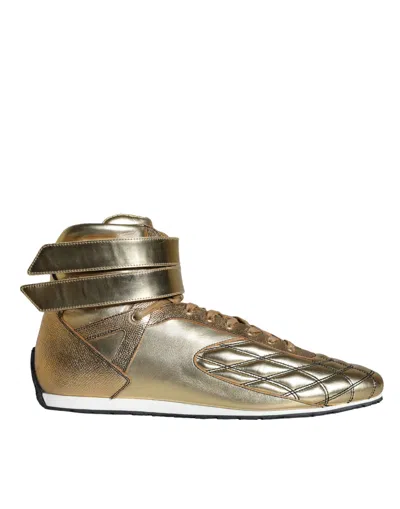 Pre-owned Dolce & Gabbana Gold Leather Sartoria High Top Sneakers Men's Shoes ()