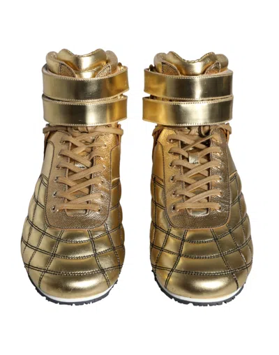 Pre-owned Dolce & Gabbana Gold Leather Sartoria High Top Sneakers Men's Shoes ()