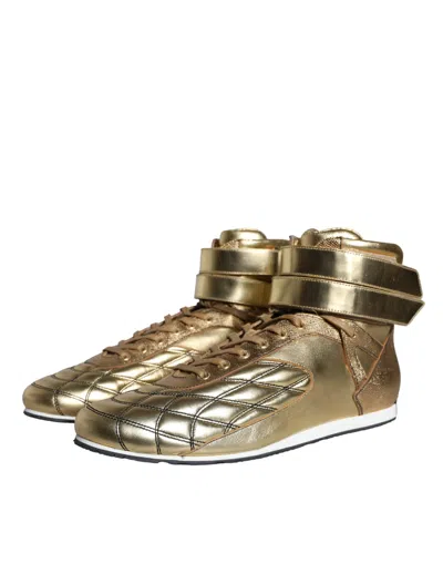 Pre-owned Dolce & Gabbana Gold Leather Sartoria High Top Sneakers Men's Shoes ()