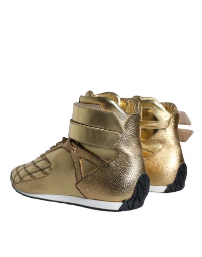 Pre-owned Dolce & Gabbana Gold Leather Sartoria High Top Sneakers Men's Shoes ()