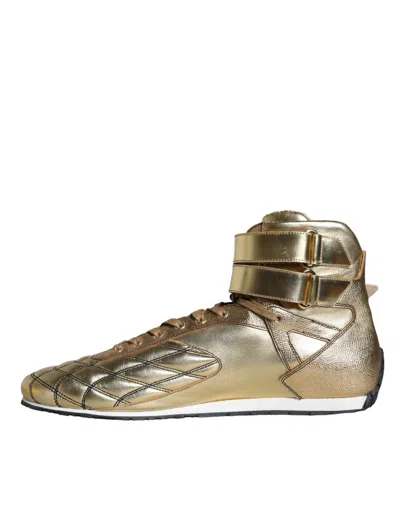 Pre-owned Dolce & Gabbana Gold Leather Sartoria High Top Sneakers Men's Shoes ()