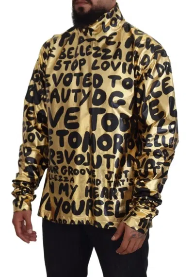Pre-owned Dolce & Gabbana Gold Logo Print Turtleneck Pullover Men's Sweater ()