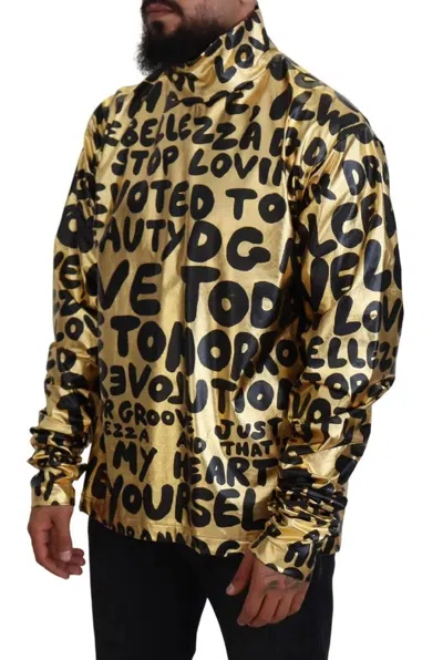 Pre-owned Dolce & Gabbana Gold Logo Print Turtleneck Pullover Men's Sweater ()