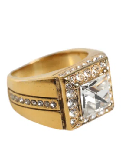 Dolce & Gabbana Gold Plated 925 Silver Clear Crystal Ring In Gold