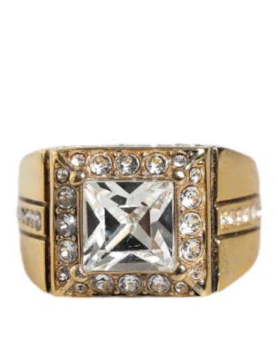 Dolce & Gabbana Gold Plated 925 Silver Clear Crystal Ring In Gold