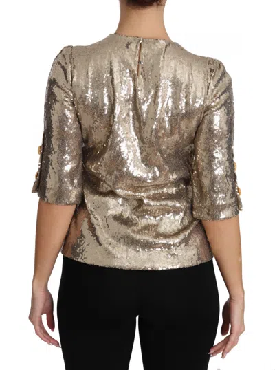 Dolce & Gabbana Gold Sequined Parrot Crystal Blouse In Gold