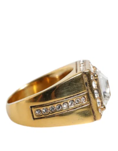 Dolce & Gabbana Gold Plated 925 Silver Clear Crystal Ring In Gold