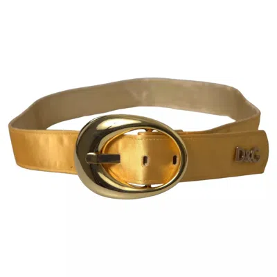 Pre-owned Dolce & Gabbana Gold Satin Leather Oval Metal Buckle Women's Belt ()