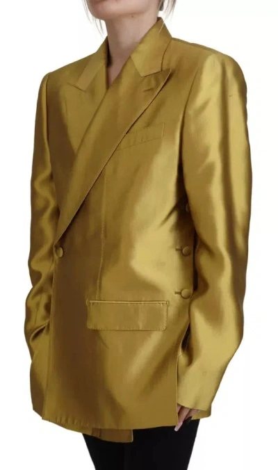 Pre-owned Dolce & Gabbana Gold Satin Long Sleeves Blazer Coat Women's Jacket ()