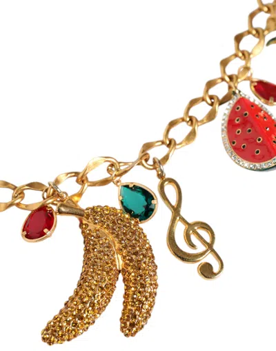 Dolce & Gabbana Gold Tone Brass Fruity Crystal Embellished Waist Chain Belt In Gold