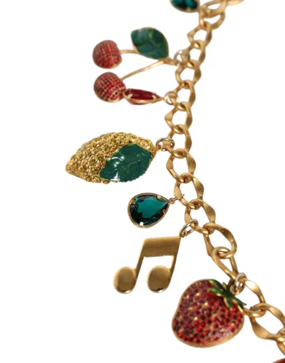Dolce & Gabbana Gold Tone Brass Fruity Crystal Embellished Waist Chain Belt In Gold