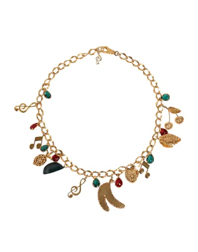 Dolce & Gabbana Gold Tone Brass Fruity Crystal Embellished Waist Chain Belt In Gold
