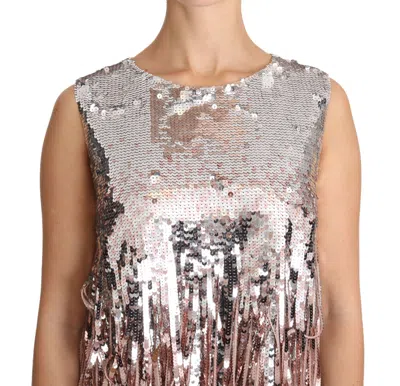 Dolce & Gabbana Golden Pink Sequined Fringe Tank Top In Gold And Pink