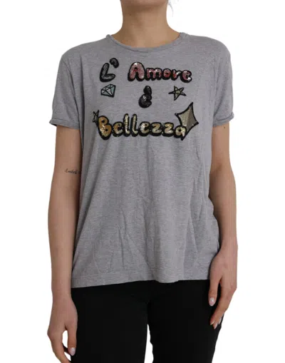 Pre-owned Dolce & Gabbana Gray Cotton L'amore E'bellezza Top Women's T-shirt ()