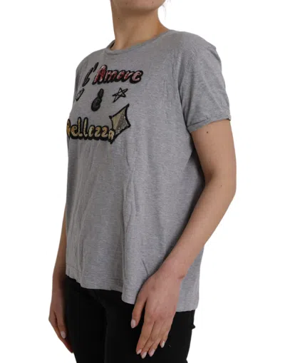 Pre-owned Dolce & Gabbana Gray Cotton L'amore E'bellezza Top Women's T-shirt ()
